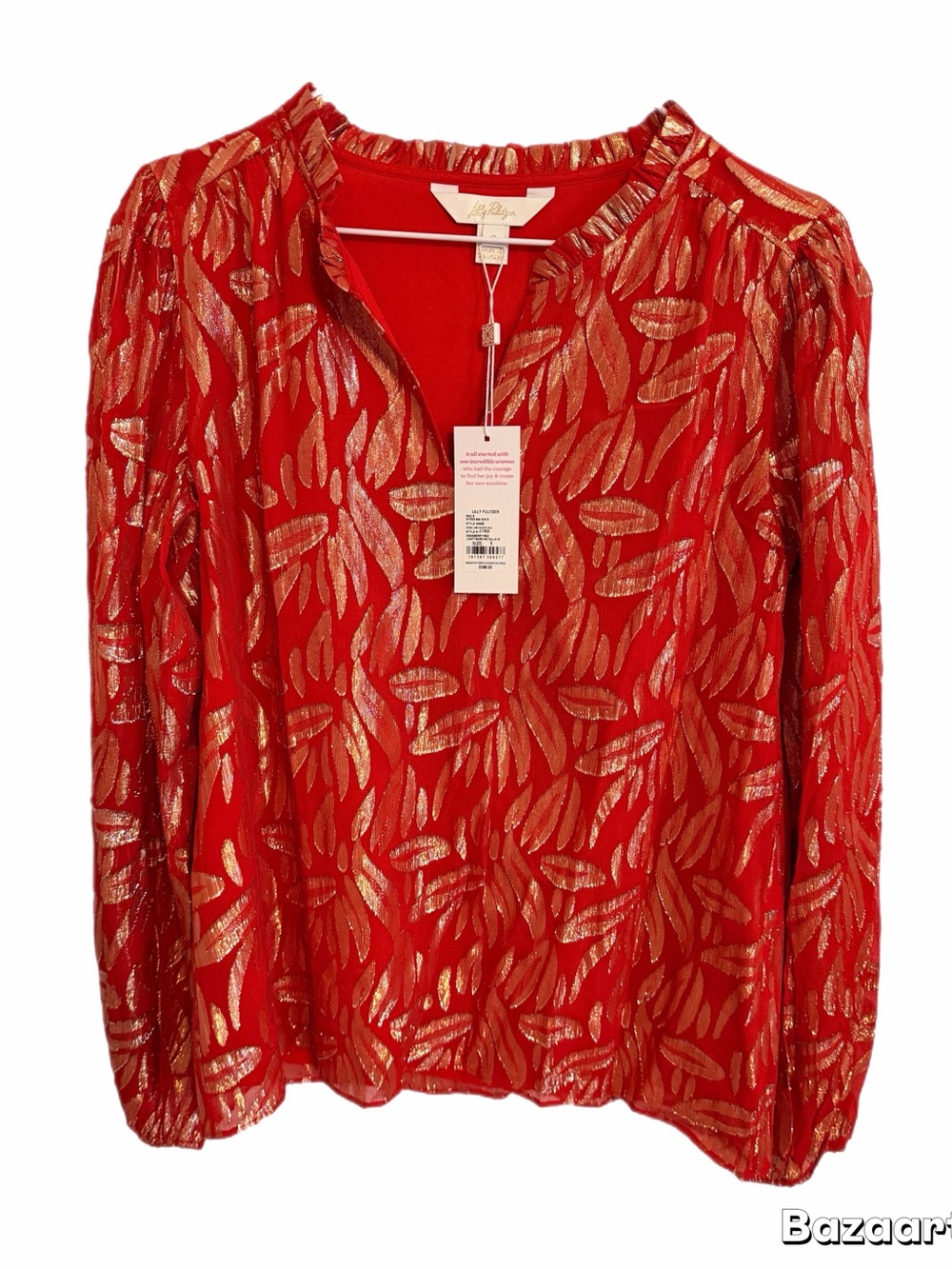Lilly Pulitzer Christmas Collection Red Gold Blouse Size S NWT $198